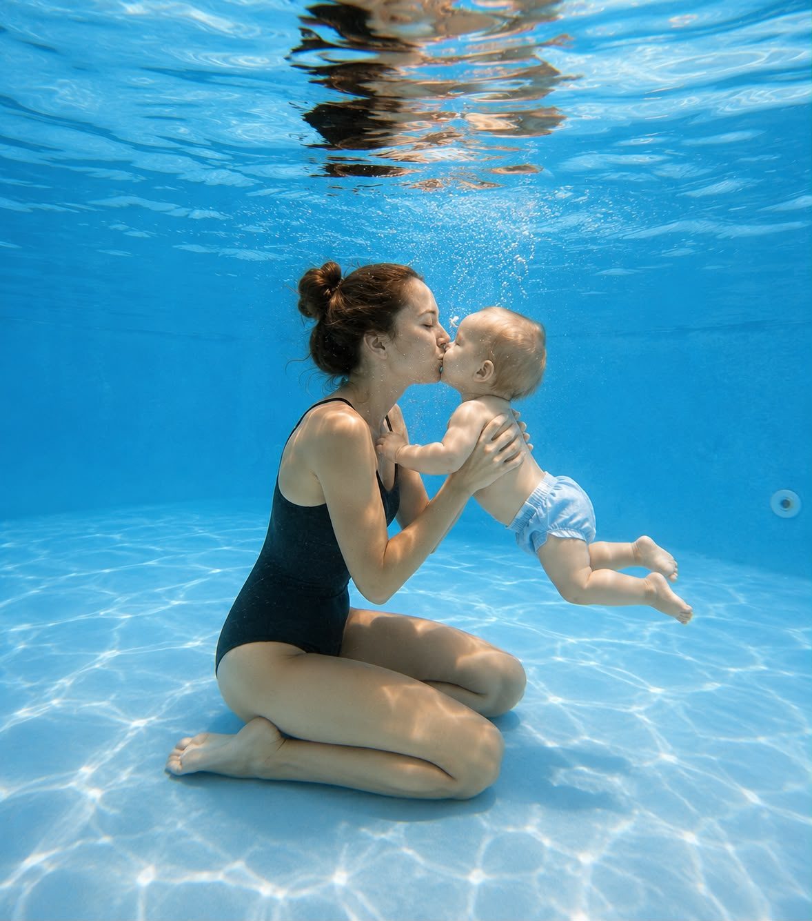Mama s bábätkom pod vodou v bazéne Baby Clubu Žabka